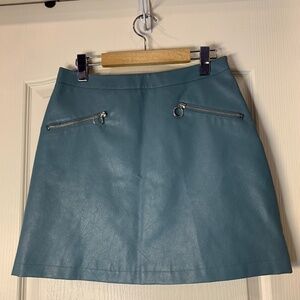 Teal Blue Faux Leather Mini Skirt Festival Y2K Zip Detail EU 38 US 6  PRIMARK